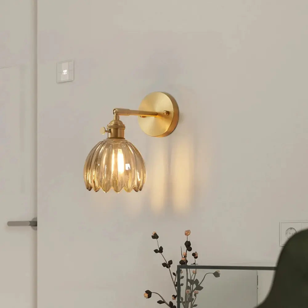 Art Deco Wall Sconce  Amber Glass Tulip Shade - Product detail 5