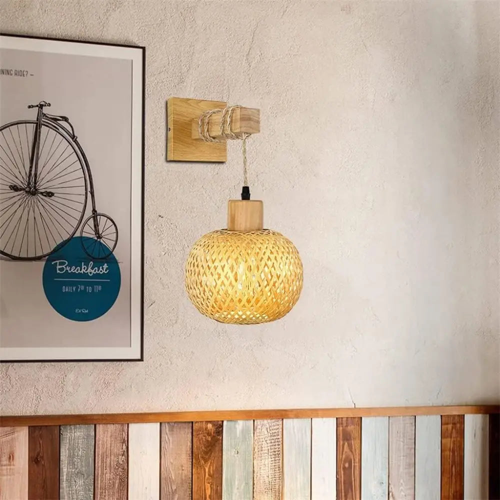 Bamboo Wall Light  Natural Rattan Shade Design - Product detail 5