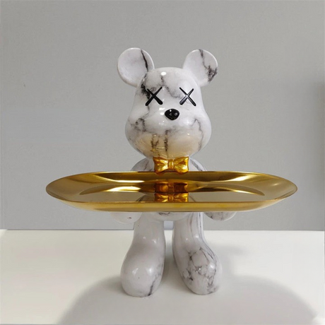 Decorative Bear Tray Sculpture  Pink and Gold Resin Design - Product detail 6
