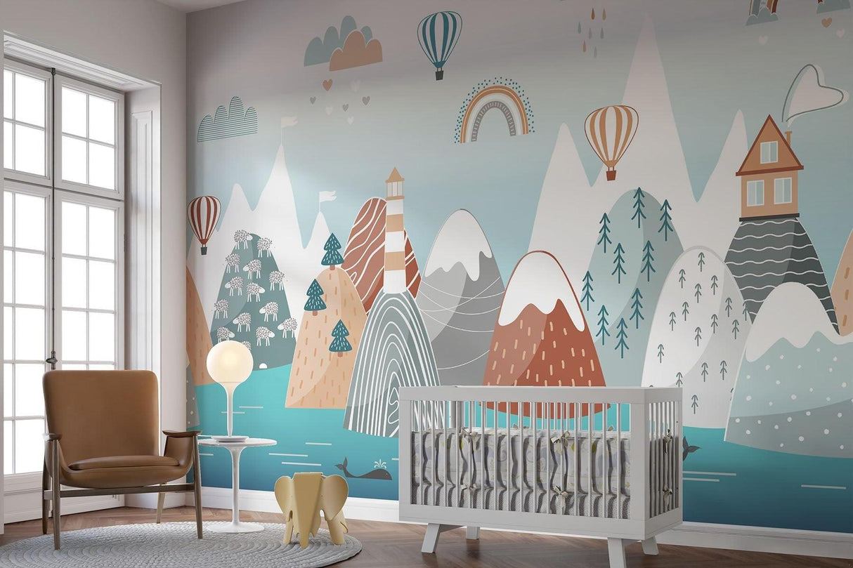 Mountain Mural Wallpaper | Scandinavian Kids Adventure Scene