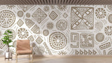 Geometric Mural Wallpaper | Tribal Beige and White Pattern