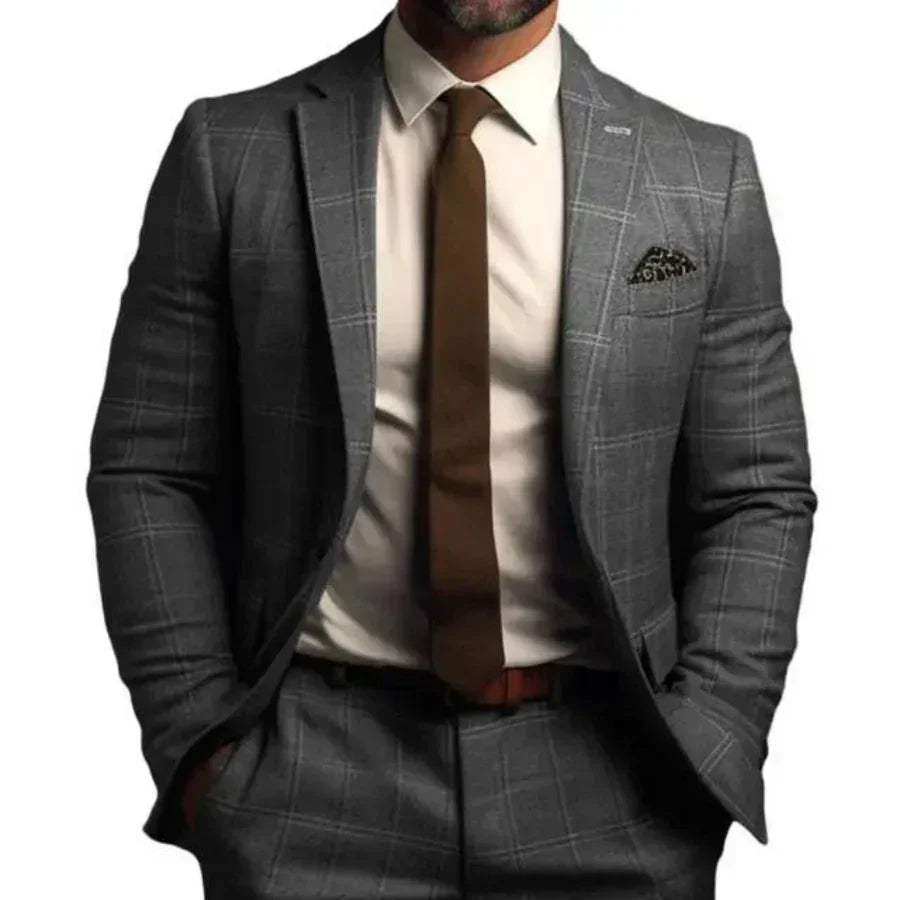 Modern Plaid Blazer  Navy Blue Windowpane Check Pattern - Product detail 10