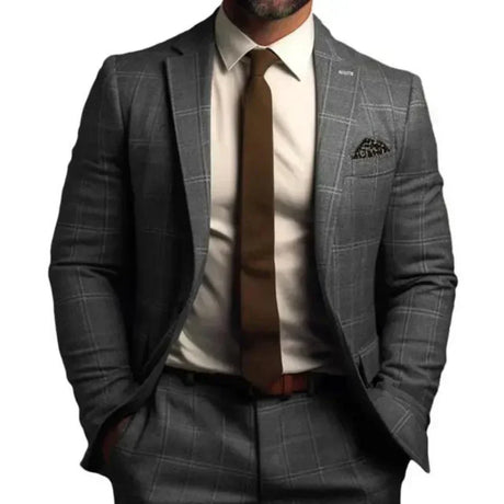 Modern Plaid Blazer  Navy Blue Windowpane Check Pattern - Product detail 10