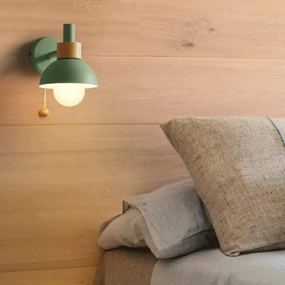 Nordic Wall Light  Metal Dome With Wood Accent - Product detail 4
