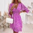 Floral Summer Mini Dress  Pink Boho V-Neck Design - Product detail 11