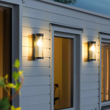 Modern Outdoor Wall Light  Ribbed Glass LED Sconce - Detailed view