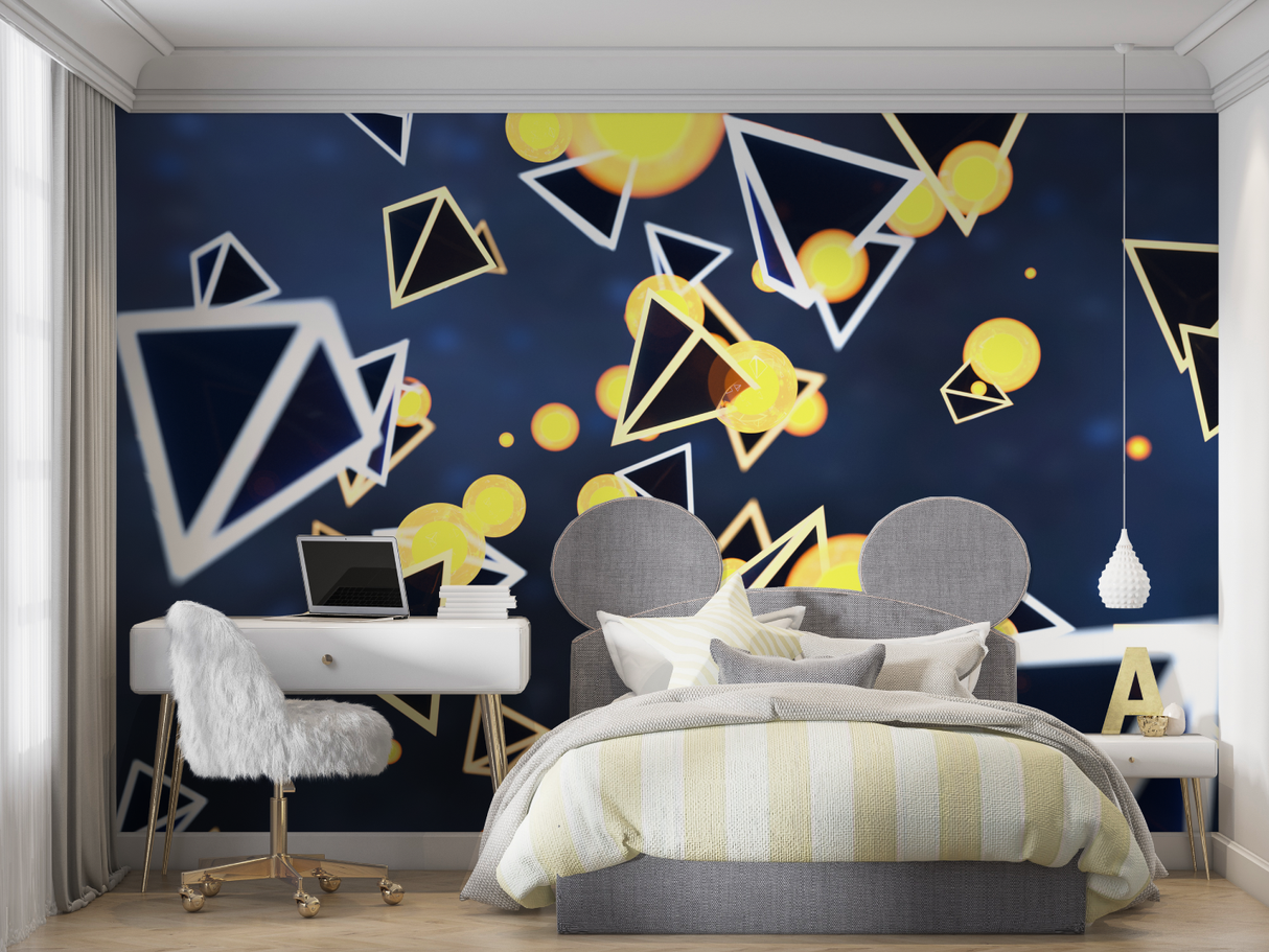 Geometric Mural Wallpaper | Modern Yellow and Navy Design