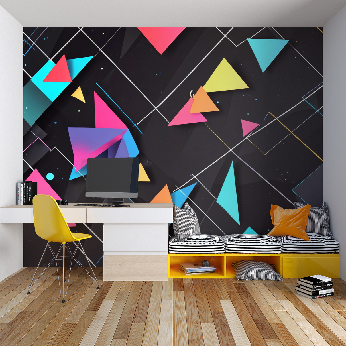 Geometric Mural Wallpaper | Modern 3D Triangle Design