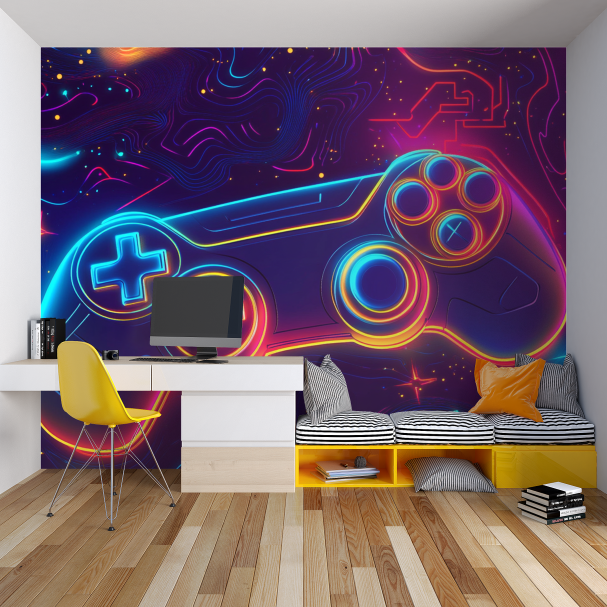 Gaming Mural Wallpaper | Neon Cyber Controller Design