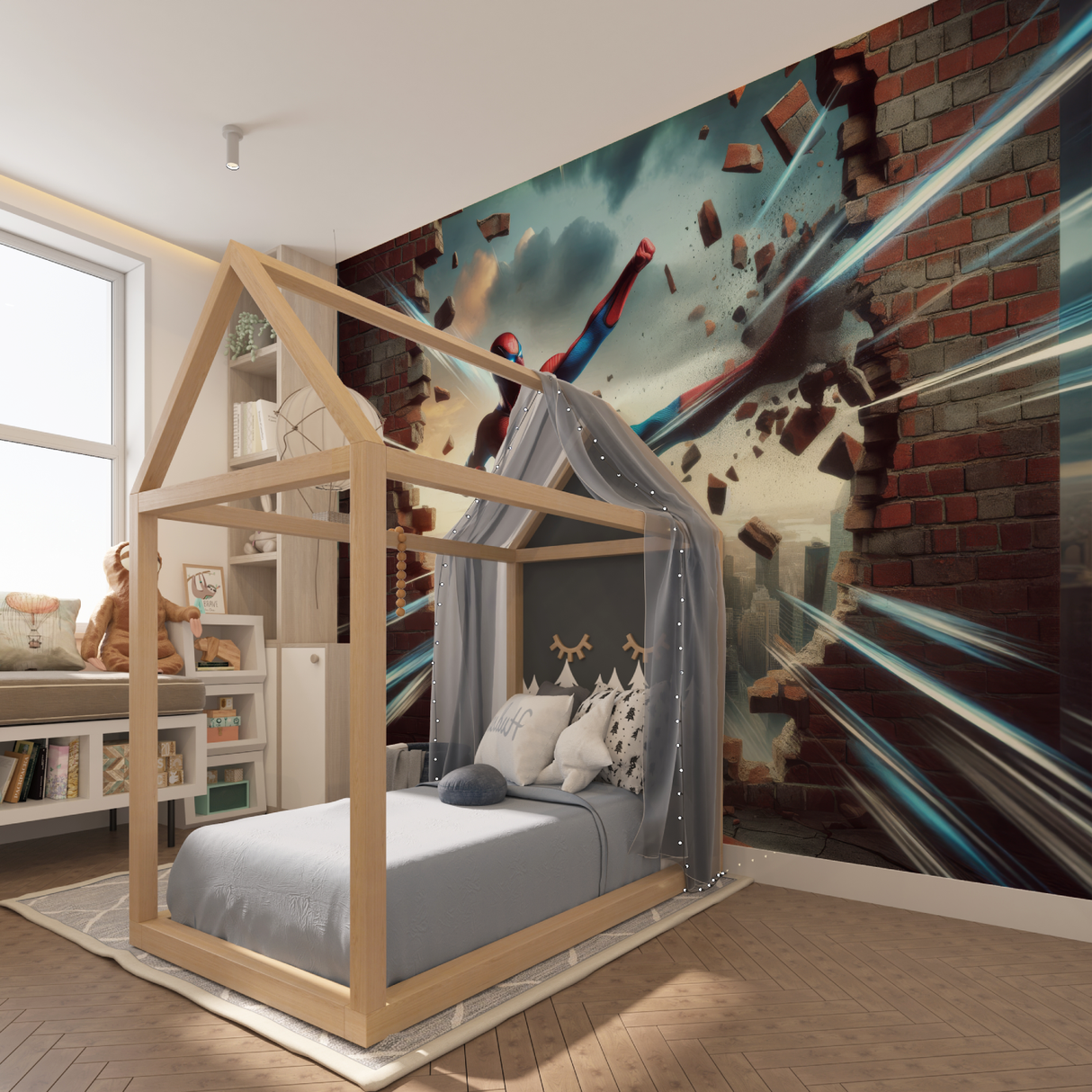 Superhero Mural Wallpaper | Dynamic 3D Spider Action Scene