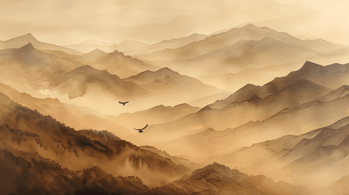 Mountain Mural Wallpaper | Misty Peaks in Terracotta Tones