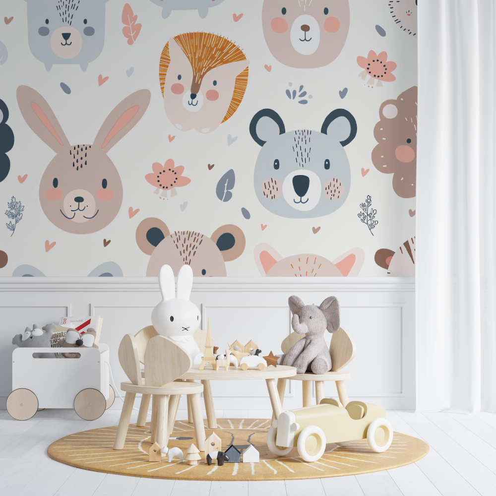 Forest Animals Mural Wallpaper | Cute Pastel Nursery Design