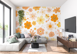 Floral Mural Wallpaper | Retro Orange and Yellow Blooms