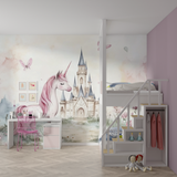 Princess Mural Wallpaper | Unicorn and Castle Fantasy Design