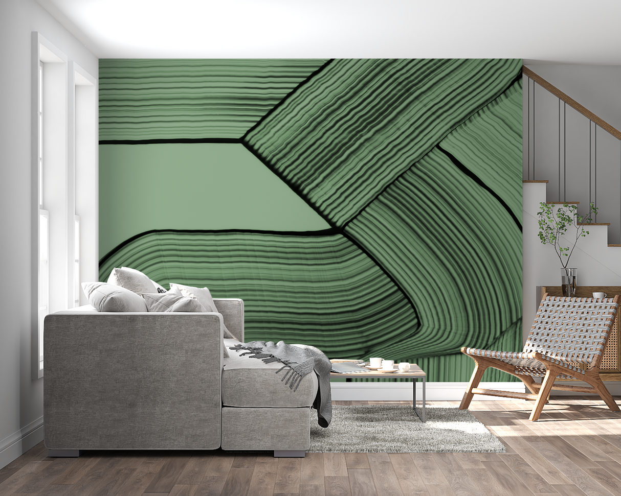 Abstract Mural Wallpaper | Modern Green Geometric Lines