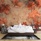 Nature Mural Wallpaper | Terracotta Maple Leaves with Aged Effect