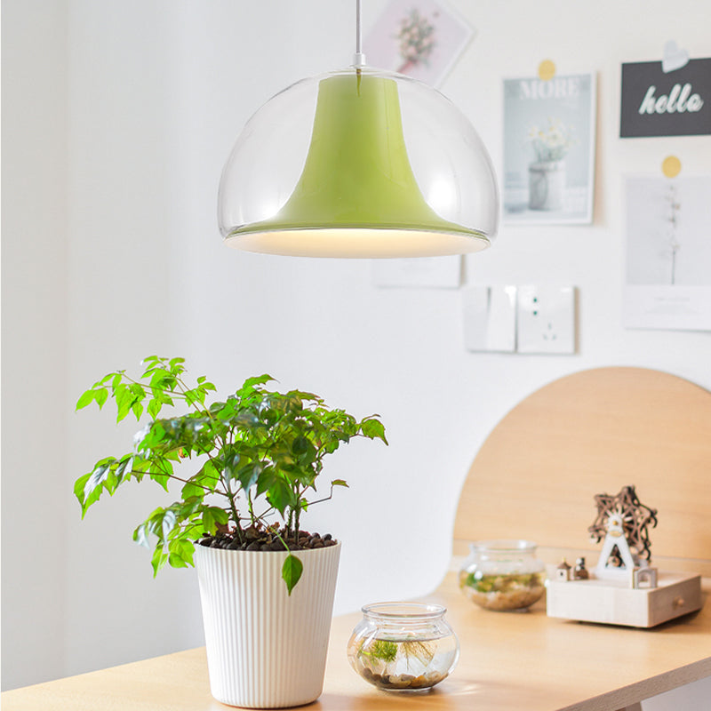 Modern Dome Pendant Light  White Glass With Orange Accent - Product example
