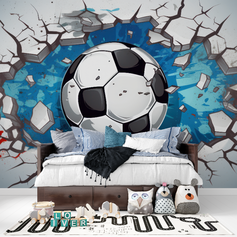 Football Mural Wallpaper | 3D Breaking Wall Design