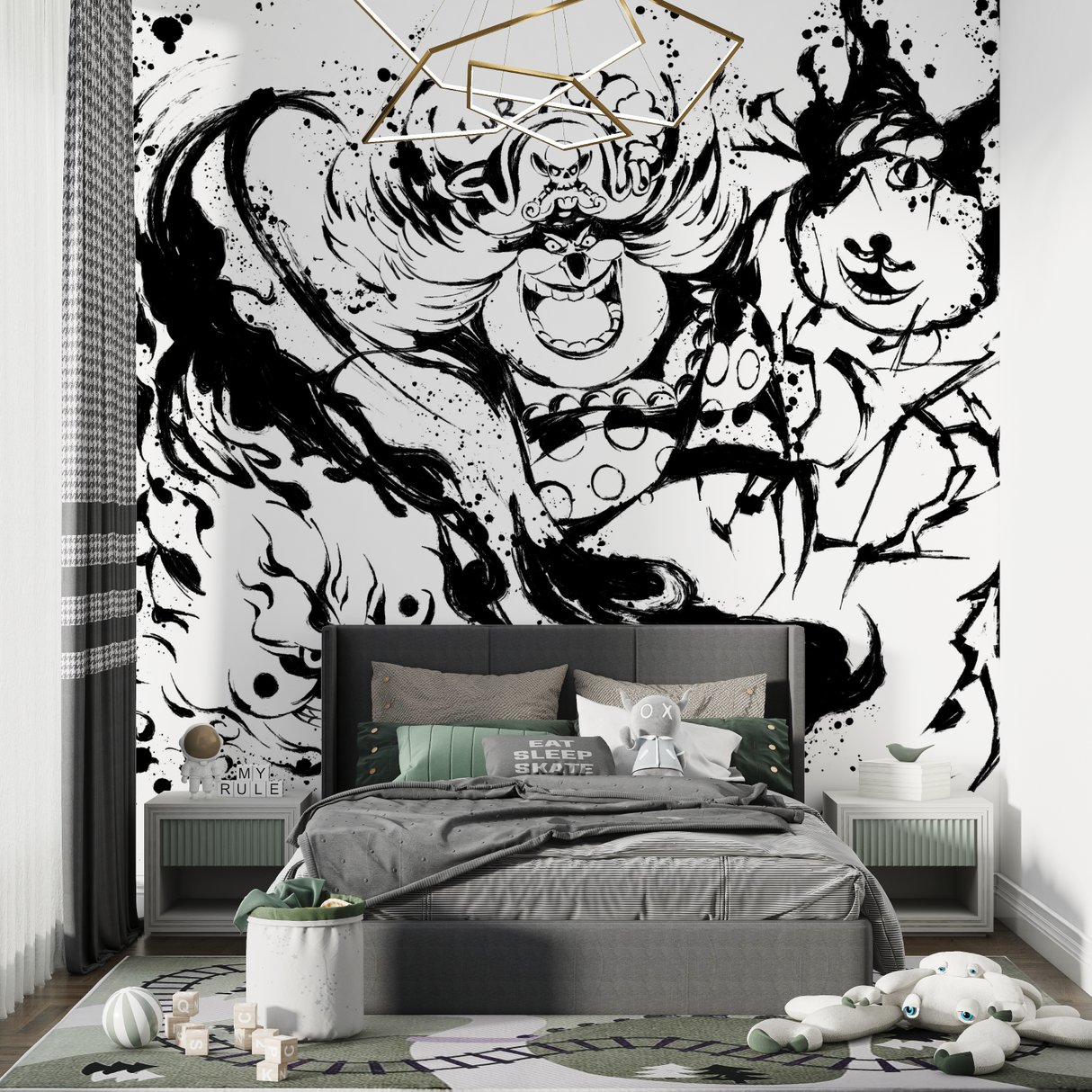 Anime Mural Wallpaper | Black and White Street Art Design