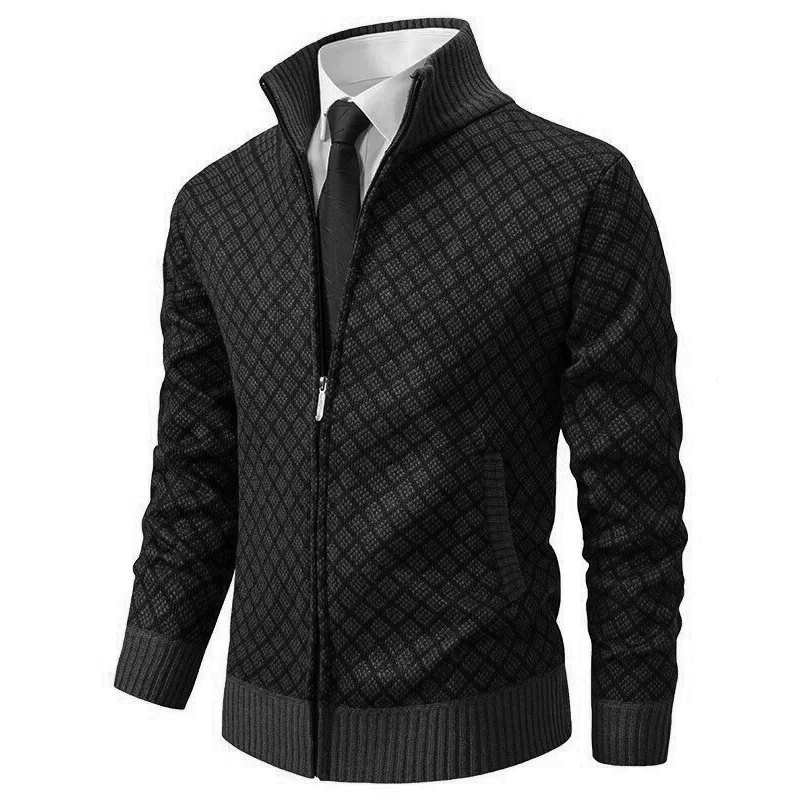 Mens Geometric Zip Sweater  Diamond Pattern Knit Design - Product detail 6