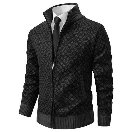 Mens Geometric Zip Sweater  Diamond Pattern Knit Design - Product detail 6