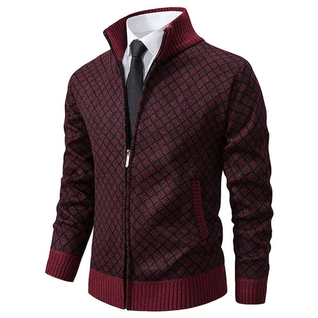 Mens Geometric Zip Sweater  Diamond Pattern Knit Design - Product detail 5