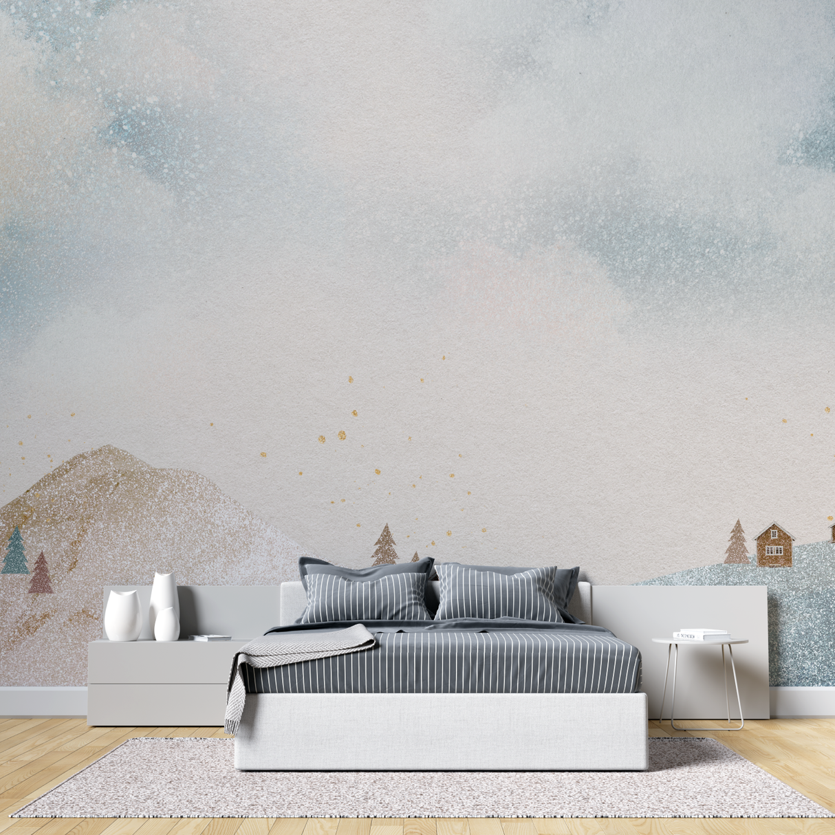 Watercolor Mural Wallpaper | Scandinavian Winter Landscape