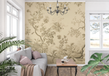 Floral Mural Wallpaper | Vintage Beige Toile de Jouy Pattern