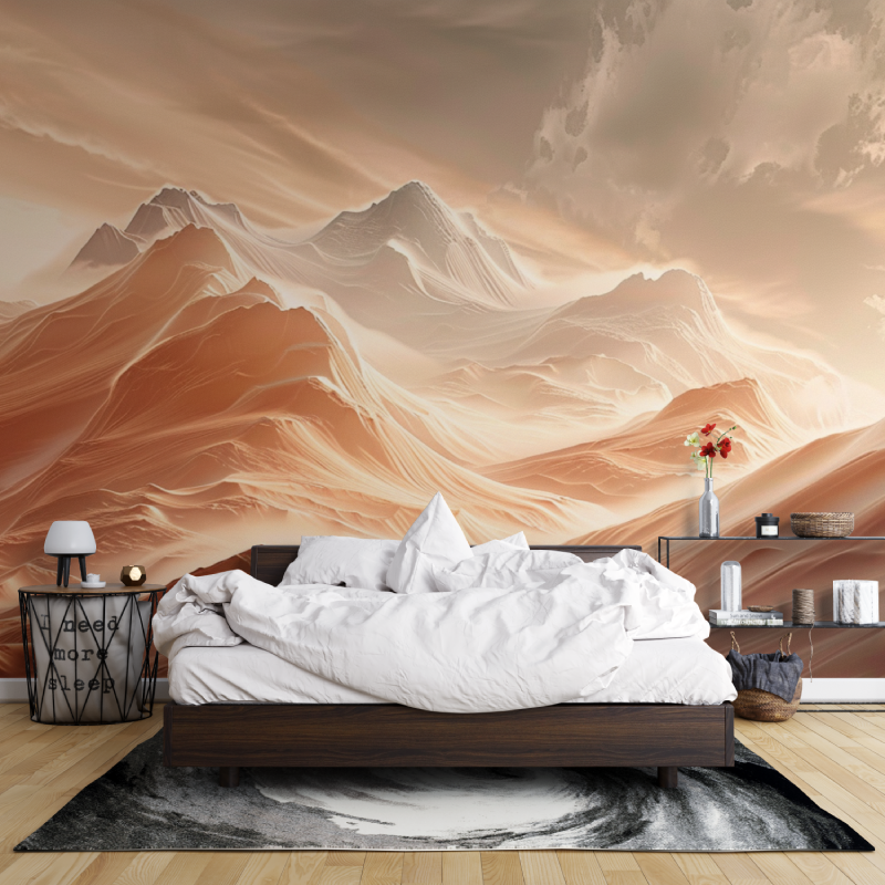 Mountain Mural Wallpaper | Terracotta Peaks at Sunset