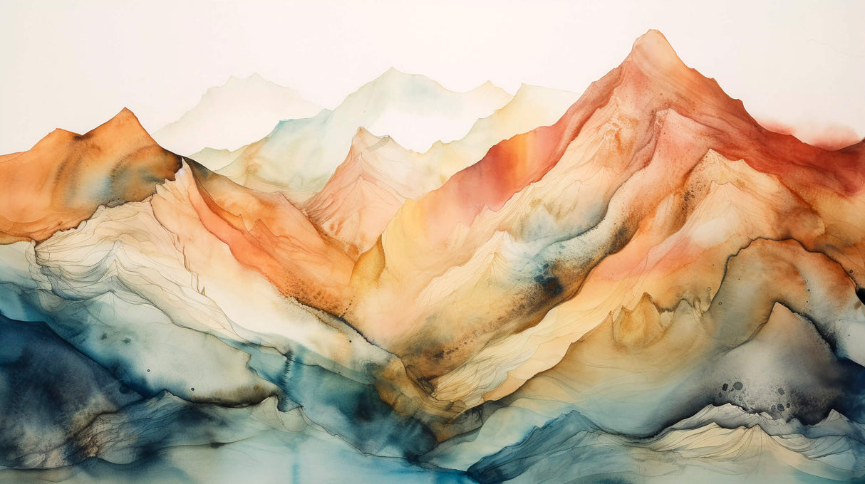 Mountain Mural Wallpaper | Watercolor Terracotta Landscape