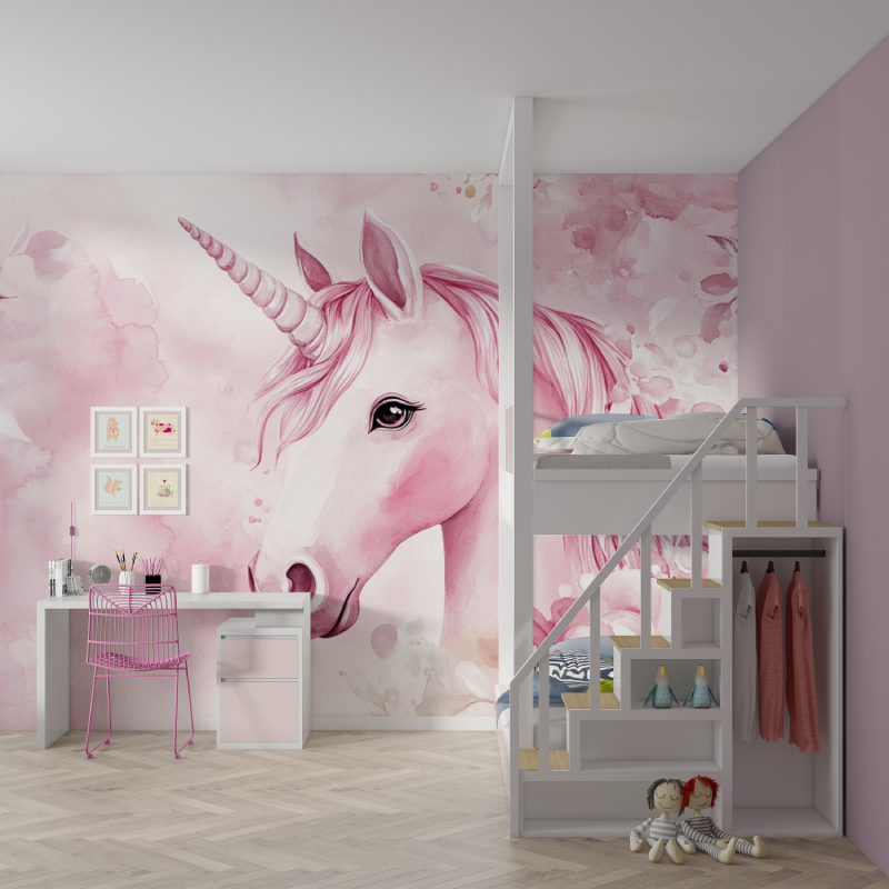 Unicorn Mural Wallpaper | Watercolor Pink Fantasy Design