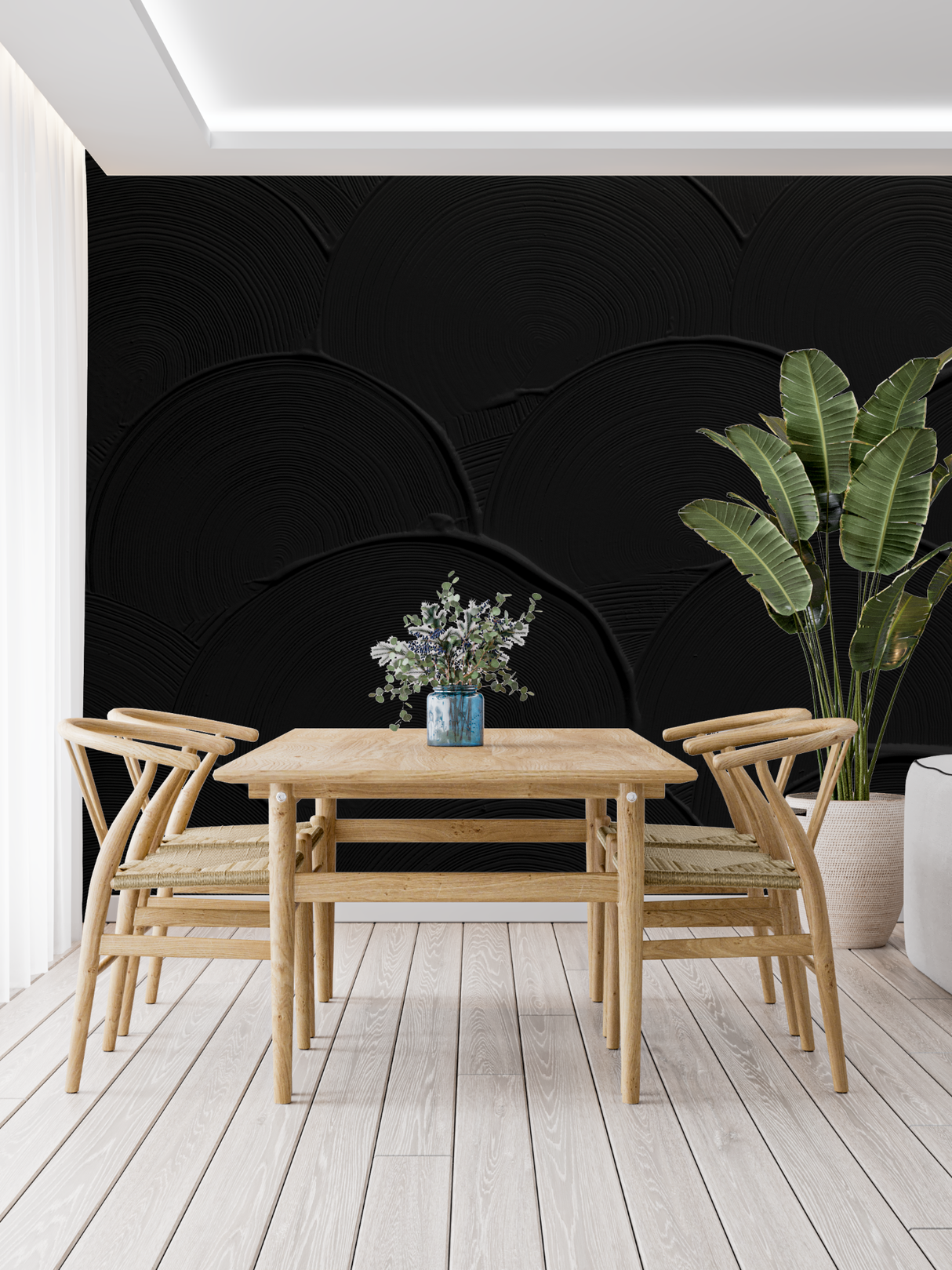 Art Deco Mural Wallpaper | Black Circular Pattern Design