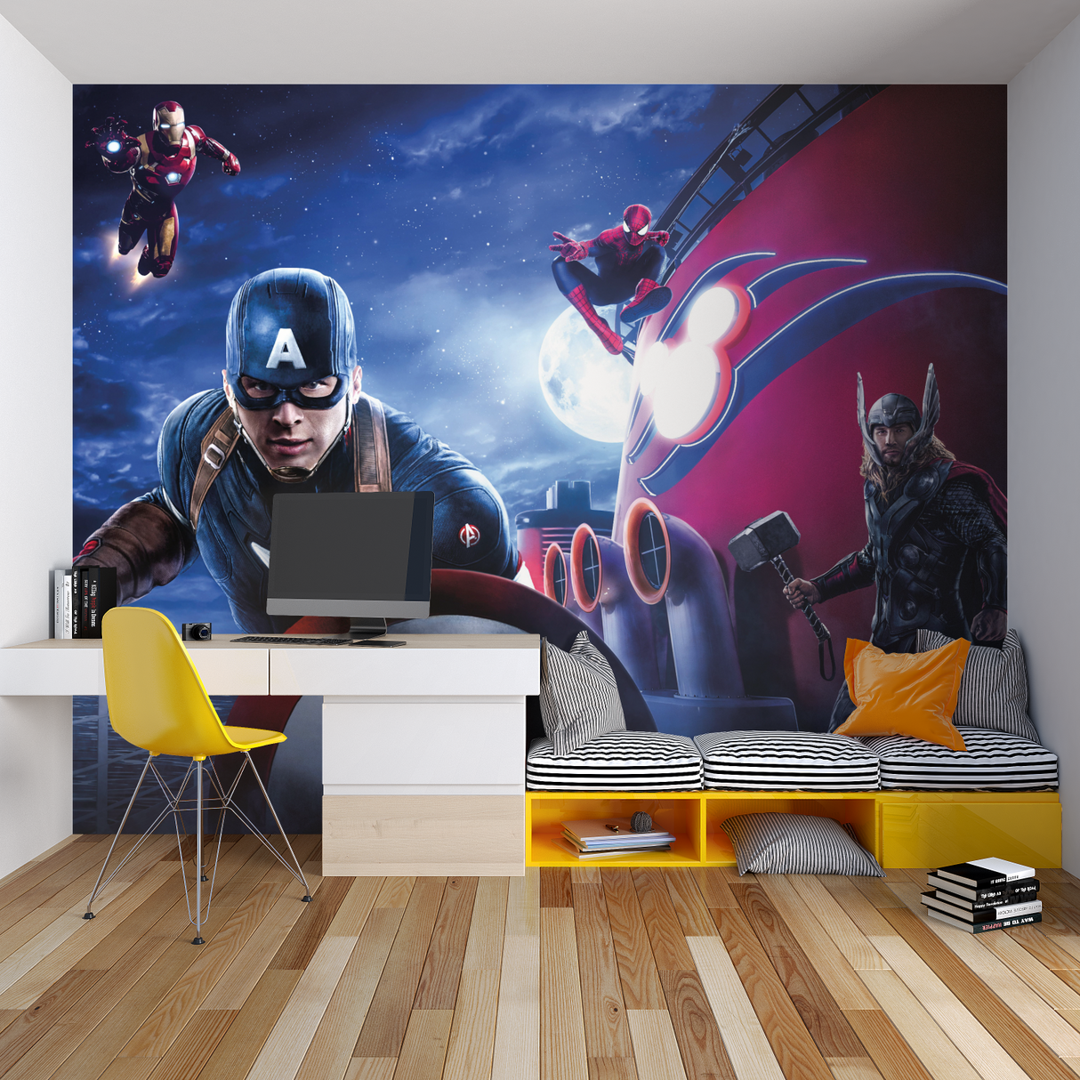 Superhero Mural Wallpaper | Marvel Avengers Night Scene