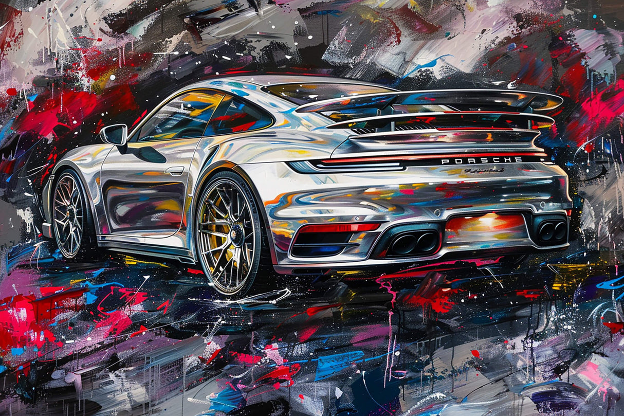 Sports Car Mural Wallpaper | Dynamic Porsche Street Art Design