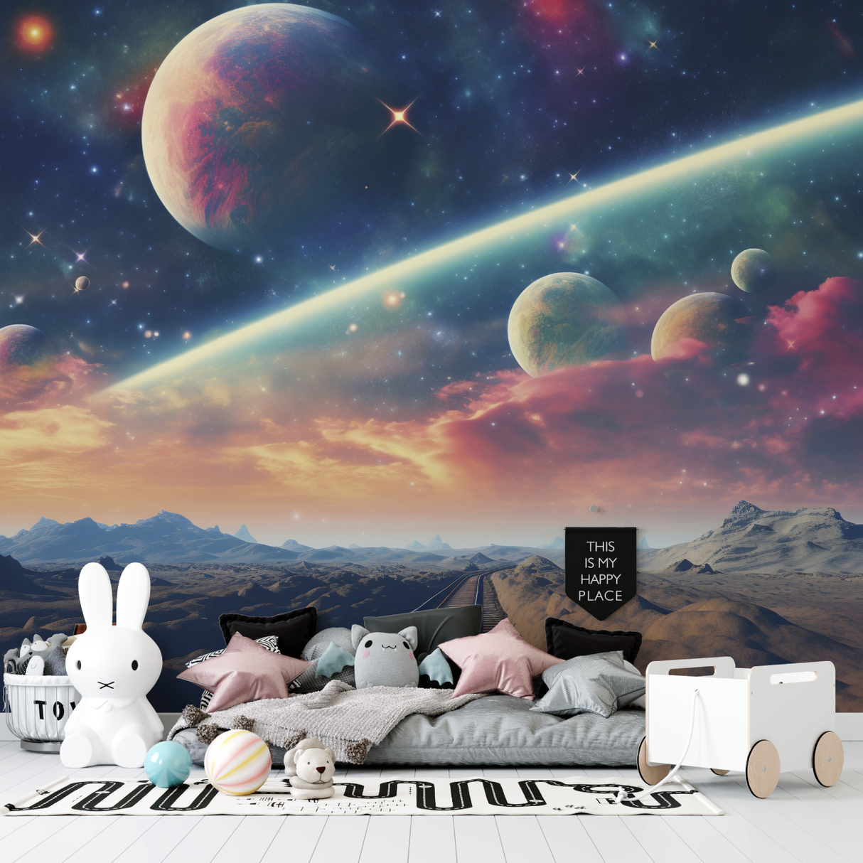 Space Mural Wallpaper | Cosmic Nebula With Planets