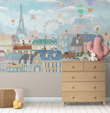Papier Peint Mural Paris | Paysage Urbain Fantaisiste Avec Montgolfières