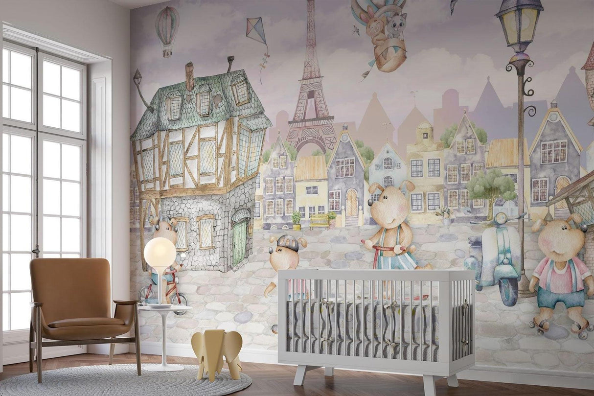 Paris Kinder Tapete | Verspielte Teddybären Abenteuer