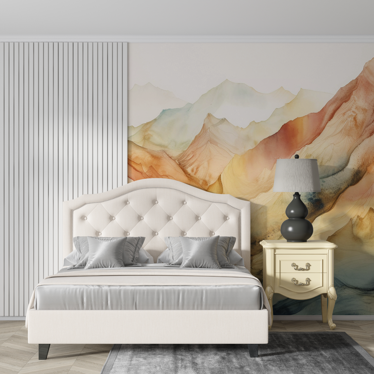 Mountain Mural Wallpaper | Watercolor Terracotta Landscape