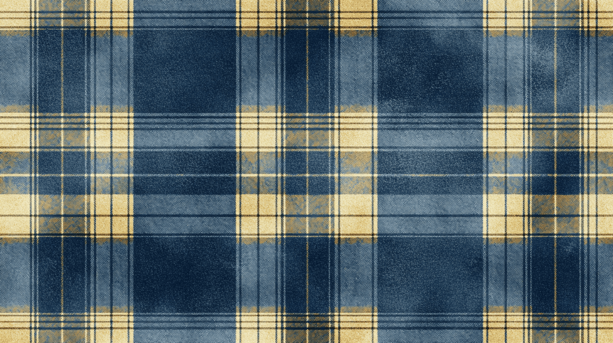 Plaid Mural Wallpaper | Classic Blue and Gold Pattern