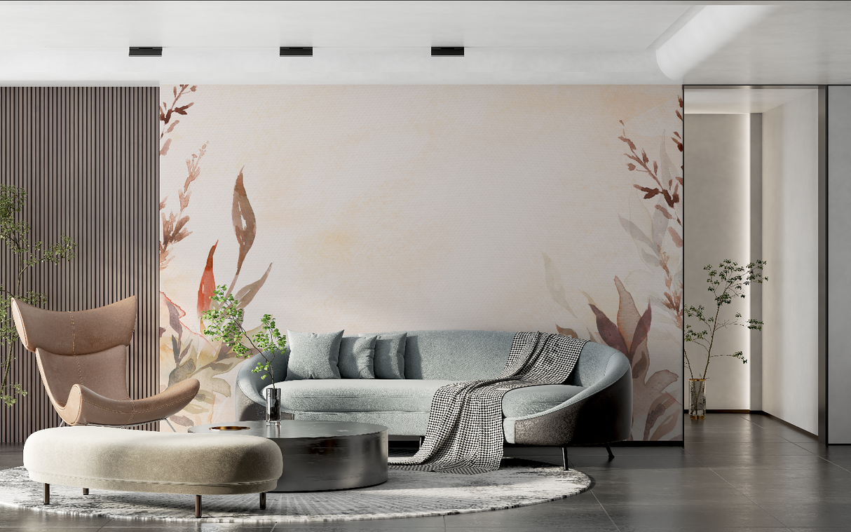 Watercolor Mural Wallpaper | Terracotta Leaves Design