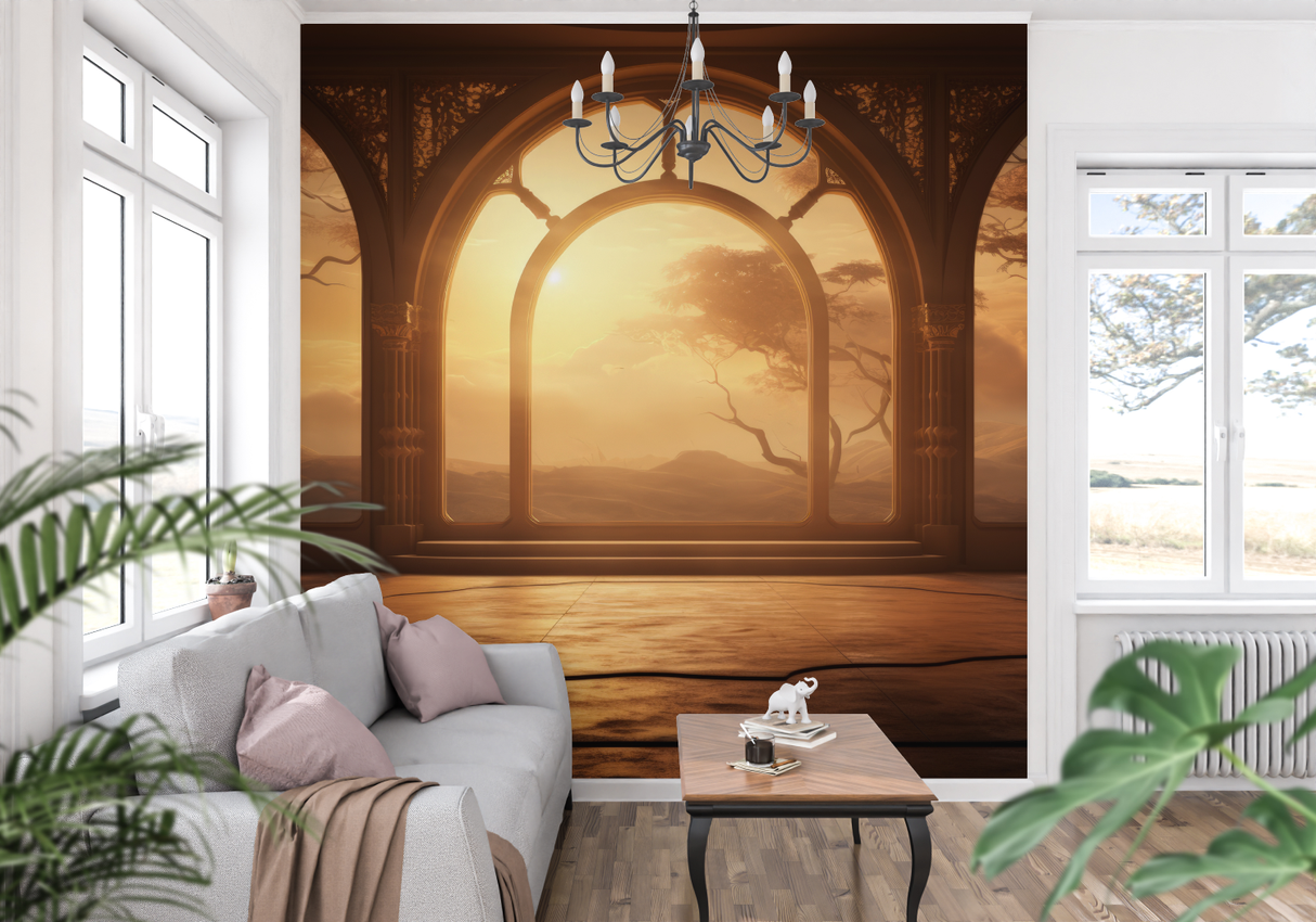 Gothic Arch Mural Wallpaper | Sunset Terracotta Landscape