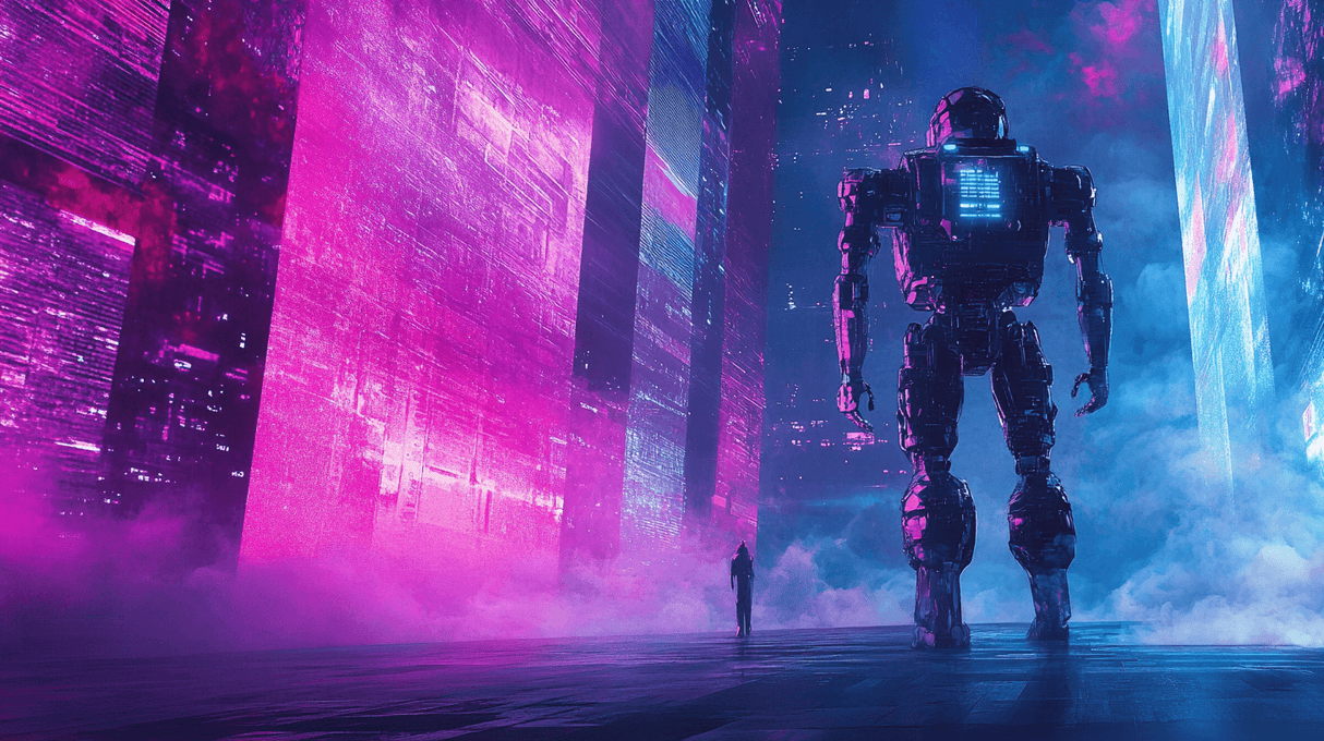 Gamer Mural Wallpaper | Futuristic Robot in Neon City