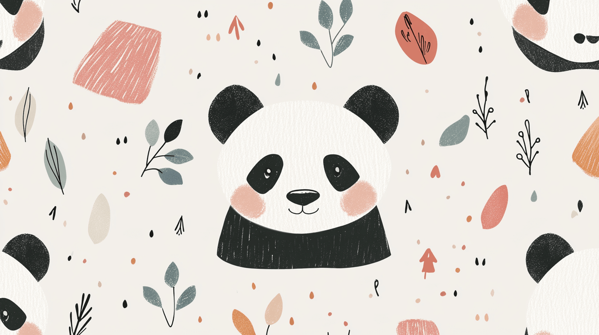 Panda Mural Wallpaper | Scandinavian Nature Design with Pink Accents