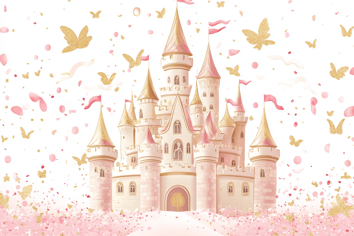 Princess Mural Wallpaper | Magical Castle with Gold Butterflies