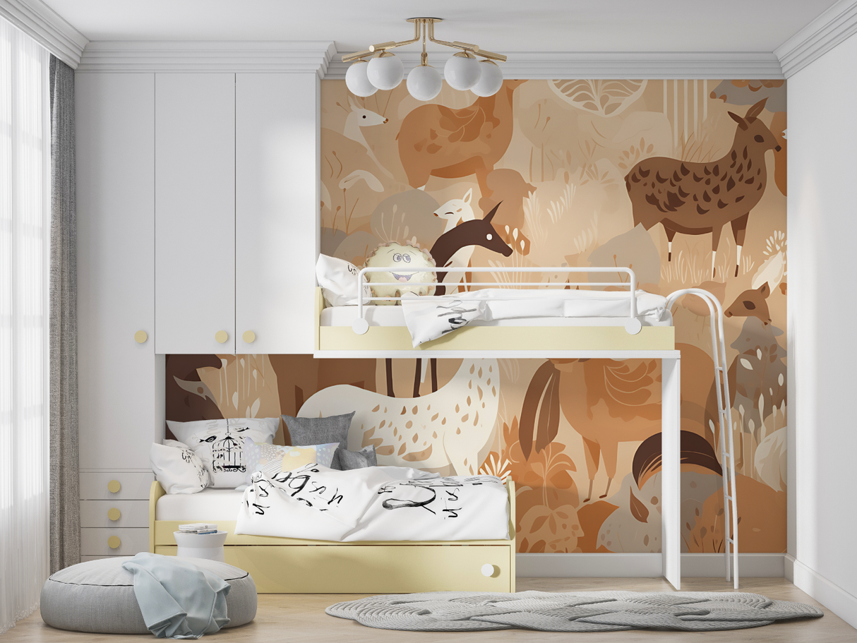 Forest Animals Mural Wallpaper | Terracotta Safari Design