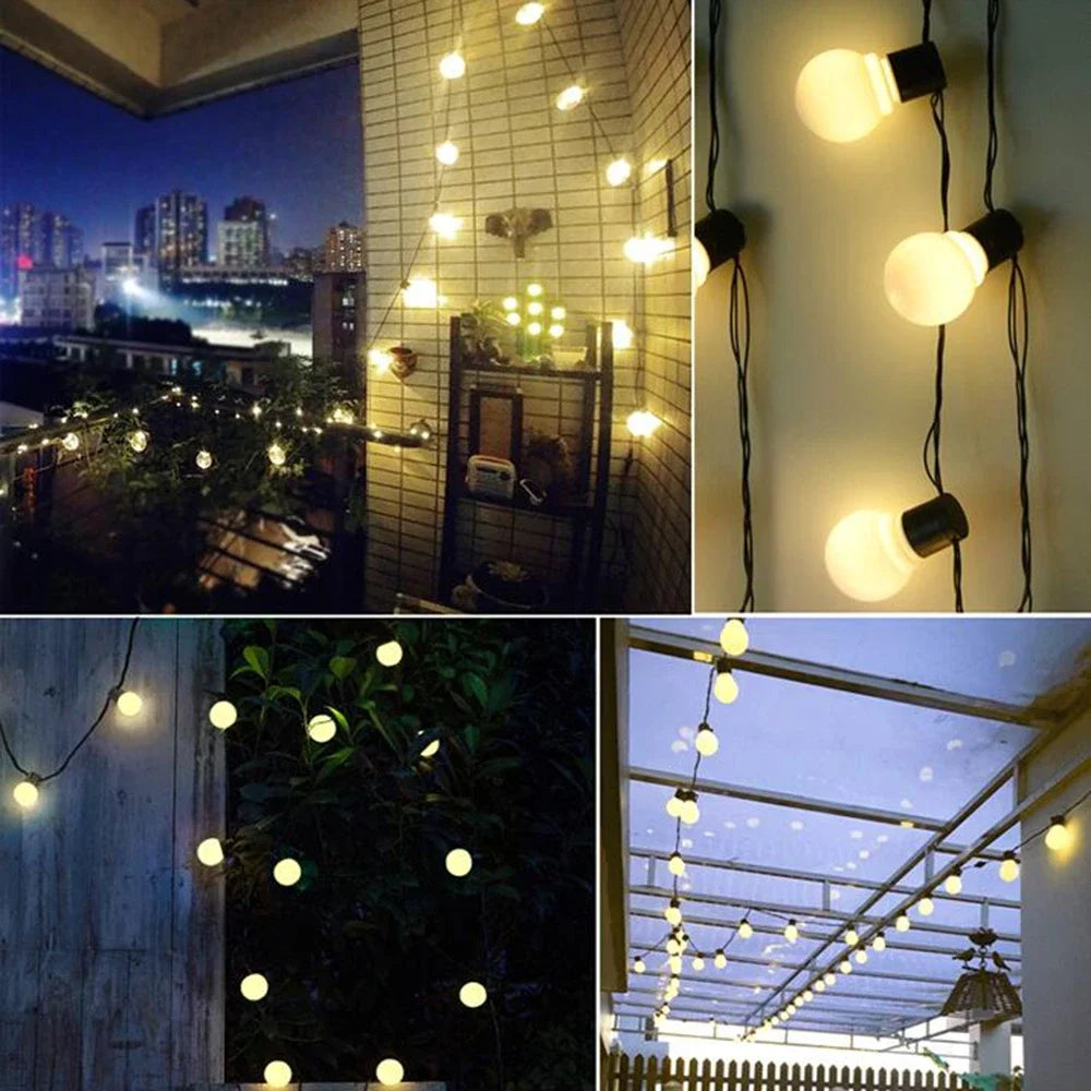 Solar Garden String Lights  Warm White LED Globe Bulbs - Detailed view