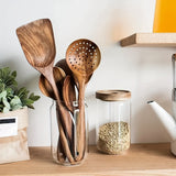 Wooden Kitchen Utensil Set  Handcrafted Teak Cooking Tools - Detailed view