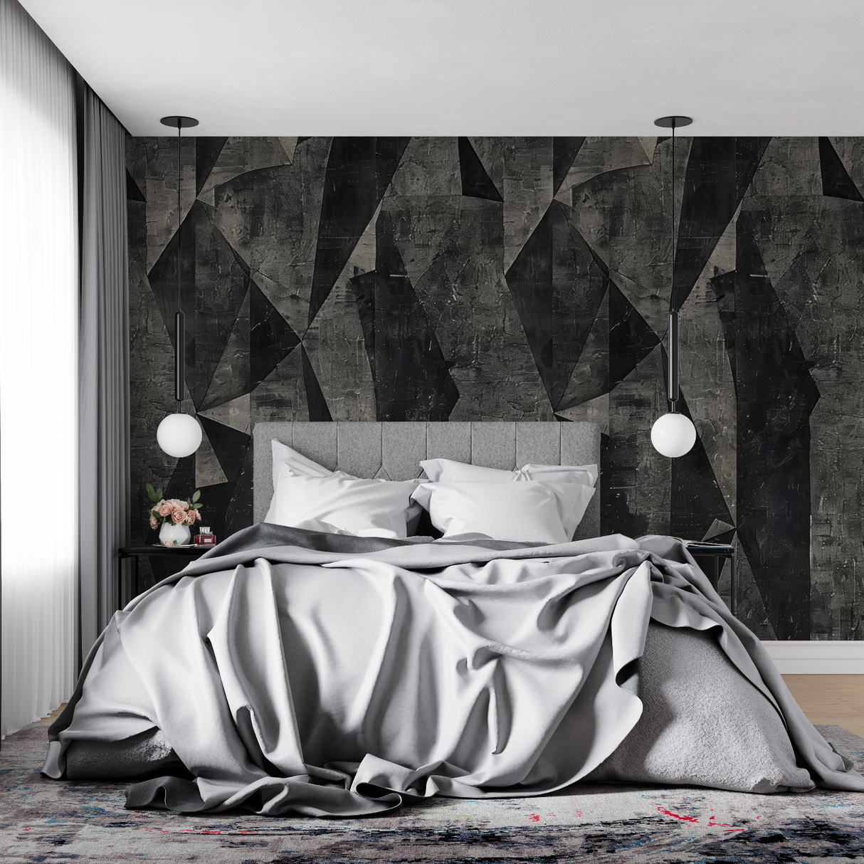 Geometric Mural Wallpaper | Modern Black and Grey Angular Design