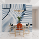 Abstract Mural Wallpaper | Blue Wave Line Pattern