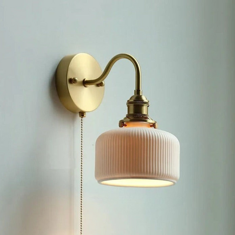 Nordic Ceramic Wall Light  Ribbed Glass Shade With Brass Fixture - Product detail 12